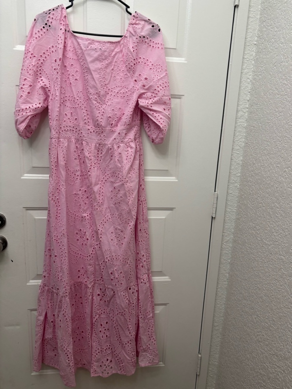 Sanctuary Pink Eyelet Maxi Dress with Puff Sleeves